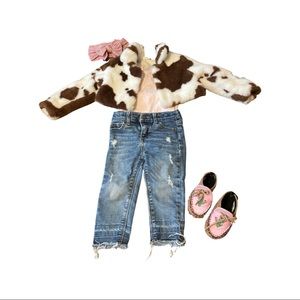 Cow print faux fur jacket